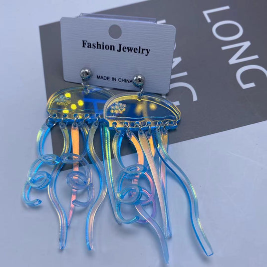 Acrylic colored reflective jellyfish earrings MIC-ChiC016