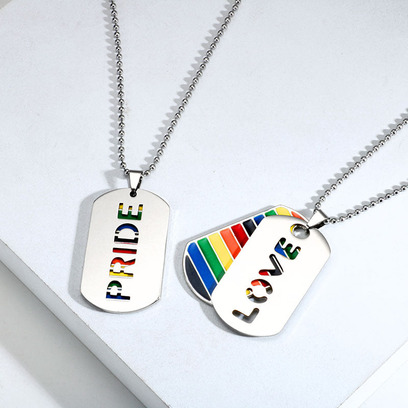 Necklace Stainless Steel Hip Hop Rainbow Drip Oil HanP002