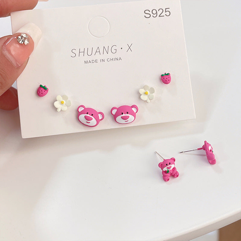 Alloy pink cute little bear earrings MIC-ShuangX037