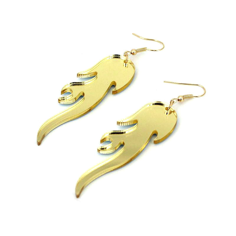 Acrylic Mirror Gold Flame Earrings MIC-QiuG010