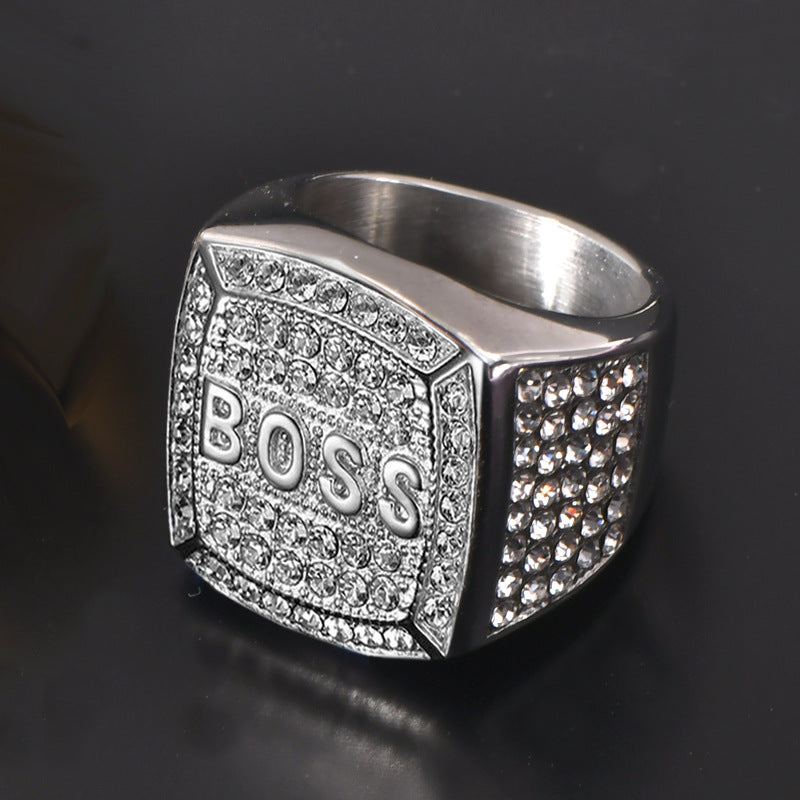 Stainless steel gold-plated rhinestone block ring MYA-YHZX010