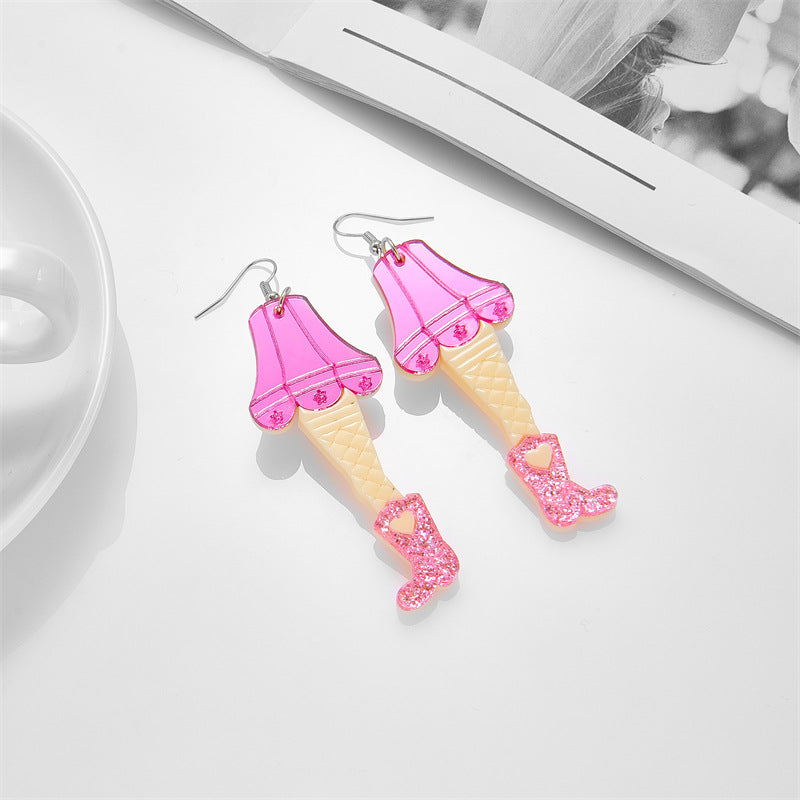 Acrylic Sparkling Pink Boots Earrings MYA-XiY004