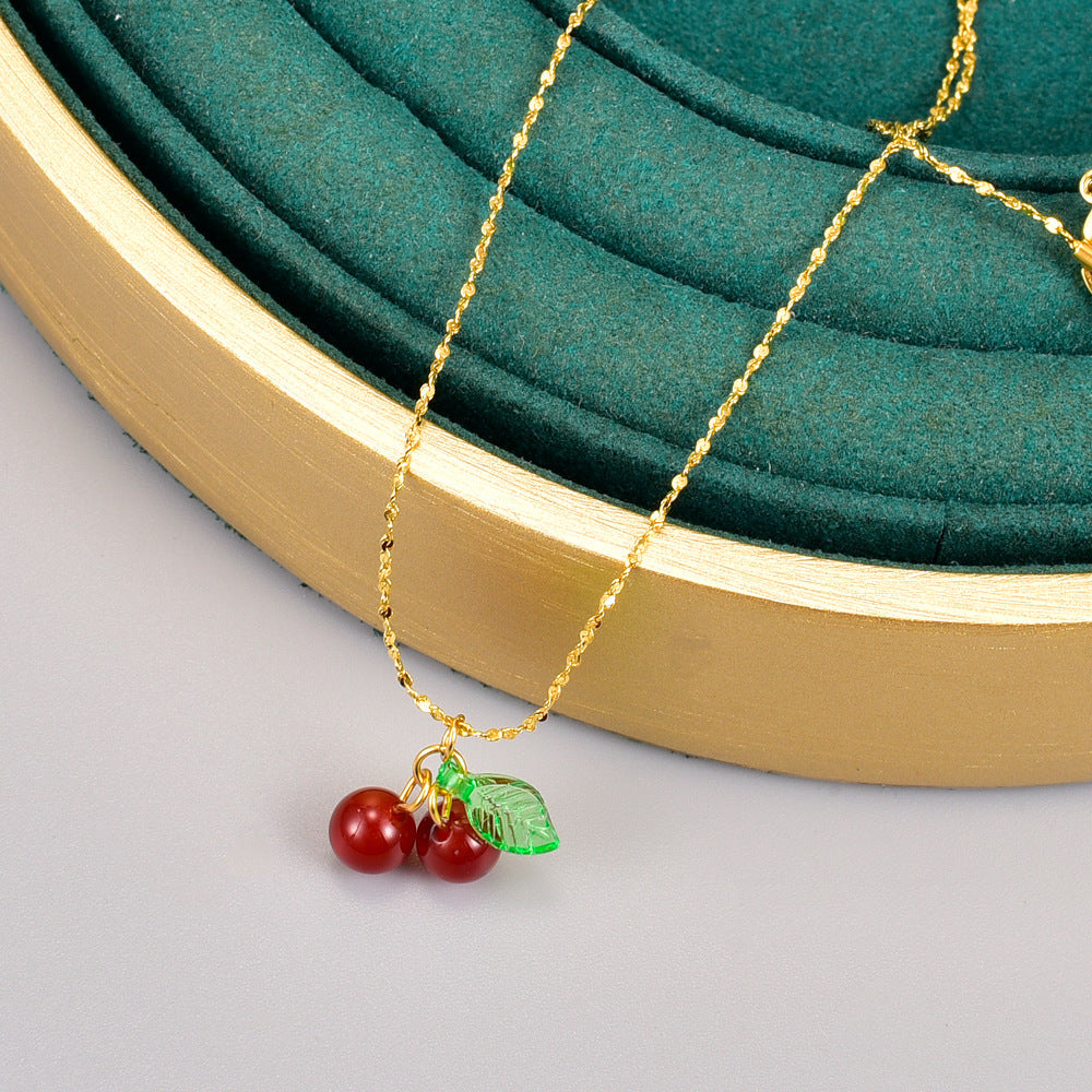 Titanium Steel Gold Plated Cherry Necklace MYA-YiS003