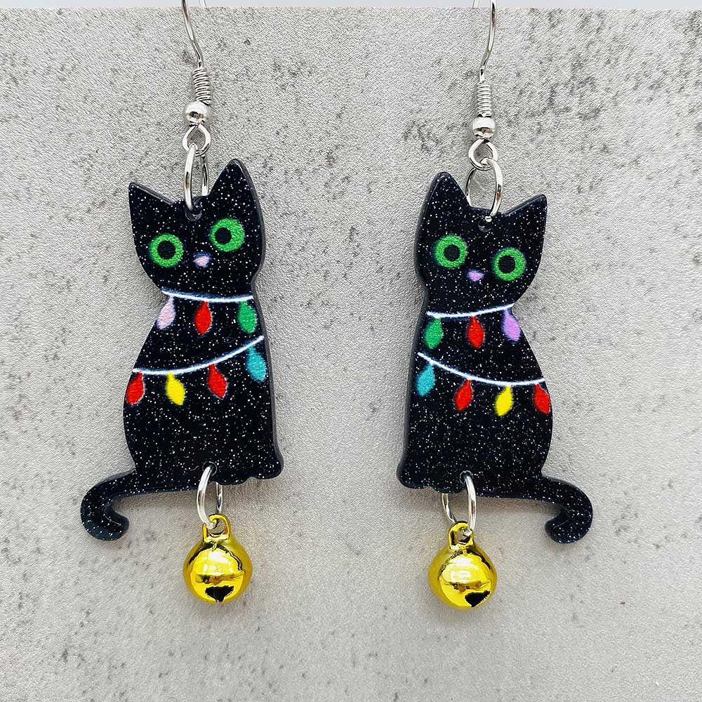 Acrylic Black Cat Bell Earrings (Minimo de Compra 2) MYA-ChenY035