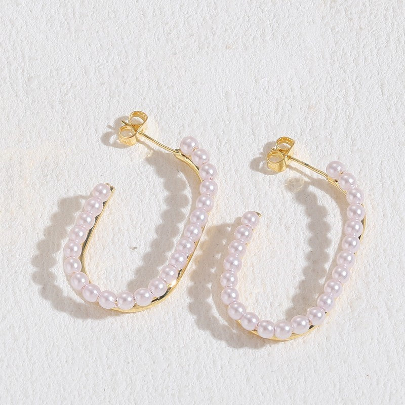 Alloy C-shaped pearl earrings (Minimo de Compra 2) MIC-YingS009