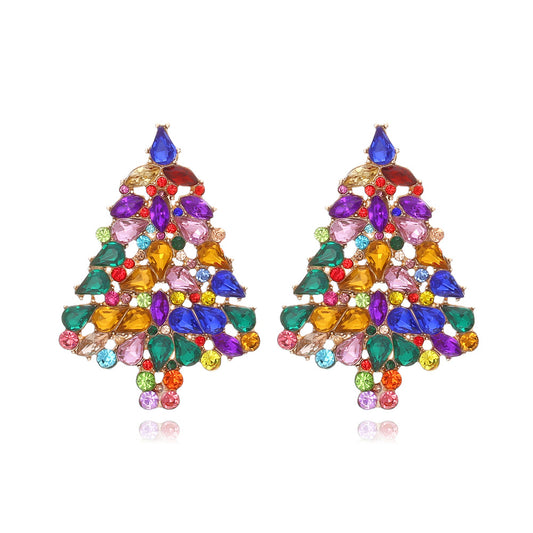 Alloy colored full diamond Christmas tree earrings MIC-ManY049