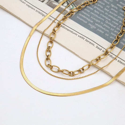 Stainless steel gold-plated multi-layer snake bone necklace MYA-XuanJ026