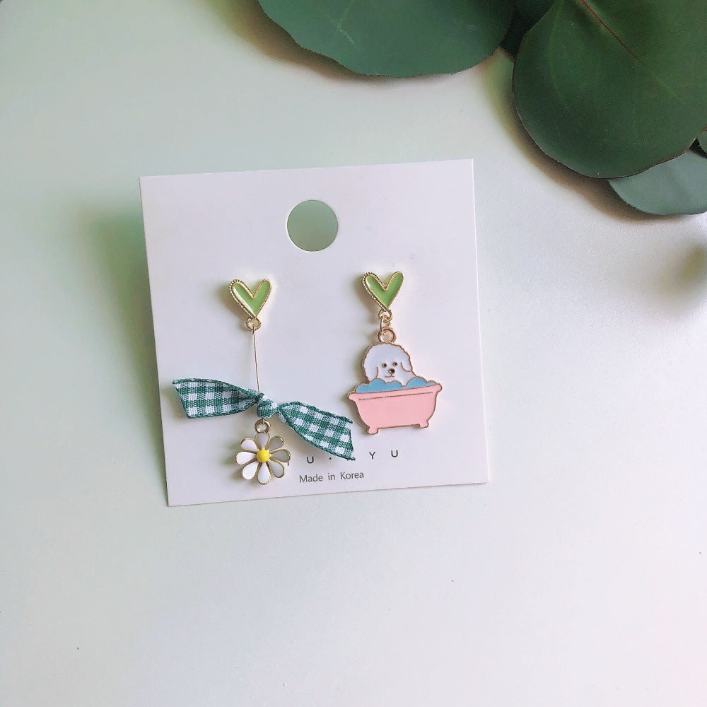 Earring Alloy Cute Bath Puppy Simple Pudding Chips MoN012