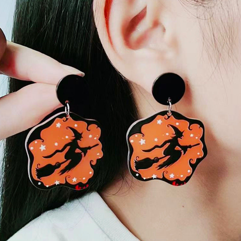 Acrylic Halloween Pumpkin Witch Earrings (Minimo de Compra 2) MYA-DuA023