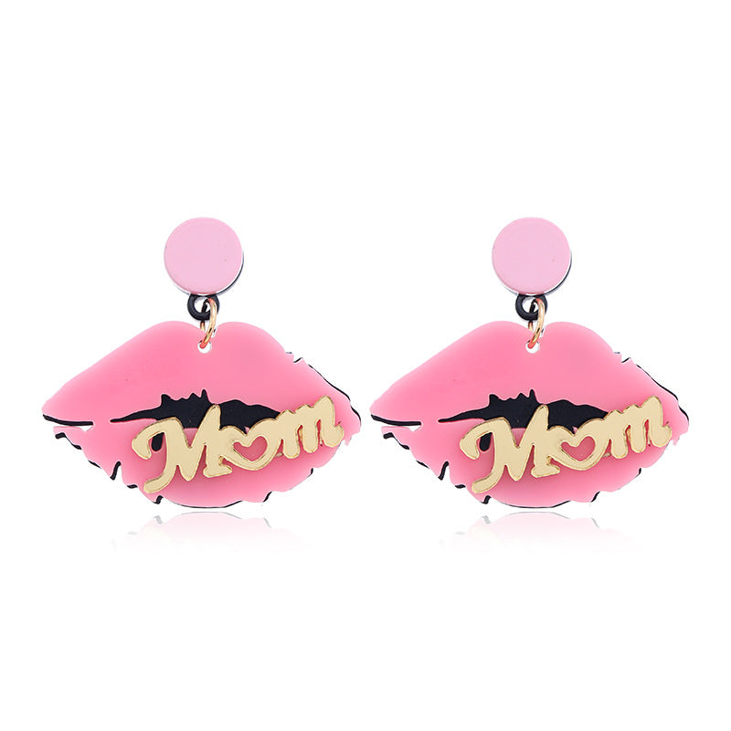 Acrylic Pink Lip Earrings MIC-KaiQ009