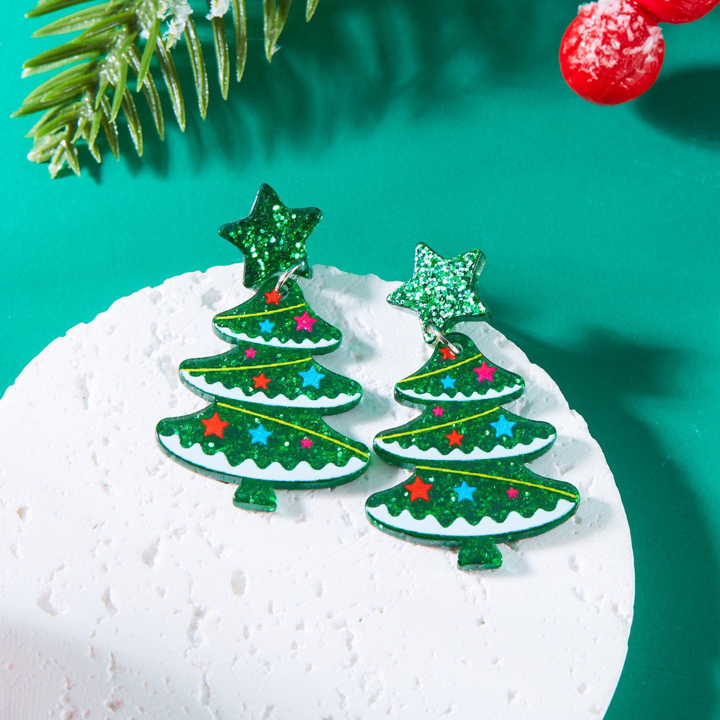 Alloy cartoon colored Christmas tree earrings MIC-ChuY007