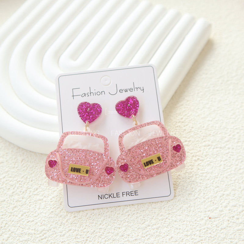 Alloy acrylic pink LOVE earrings MIC-OuG117