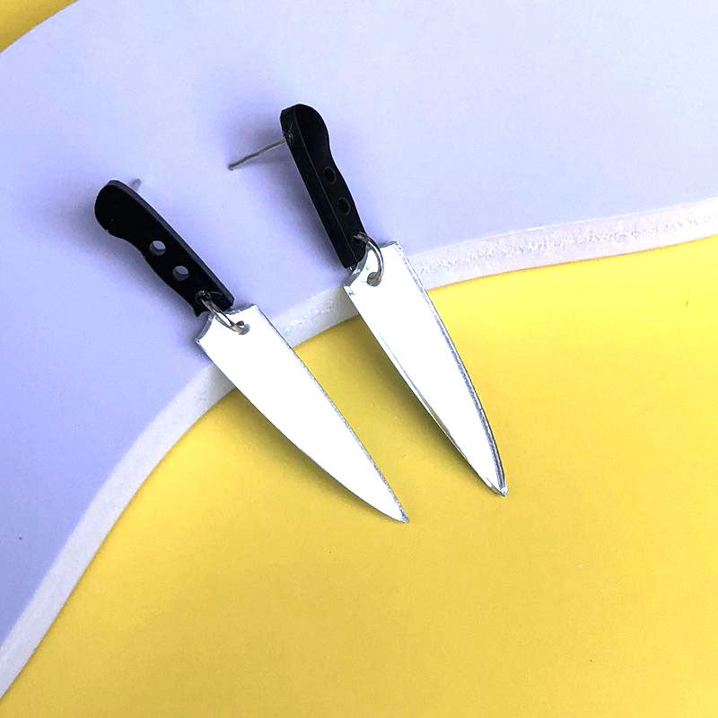 Acrylic Silver Mirror Small Knife Earrings MIC-QiuG015