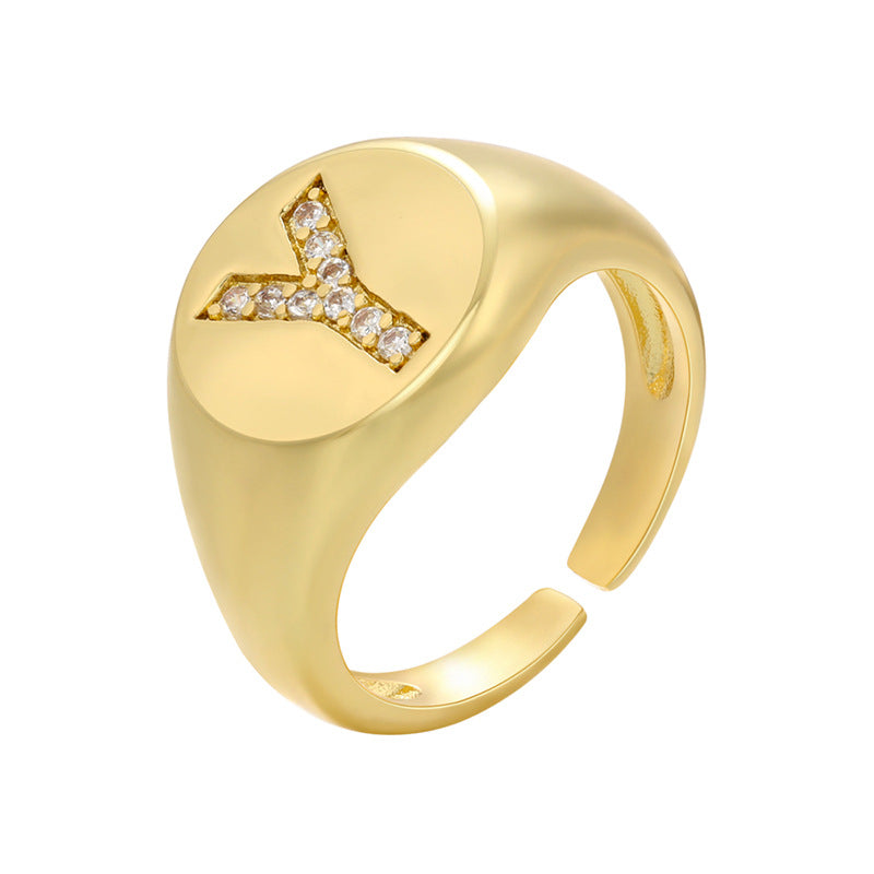 Micro-inlaid letter ring round opening English ring MIC-JuC002