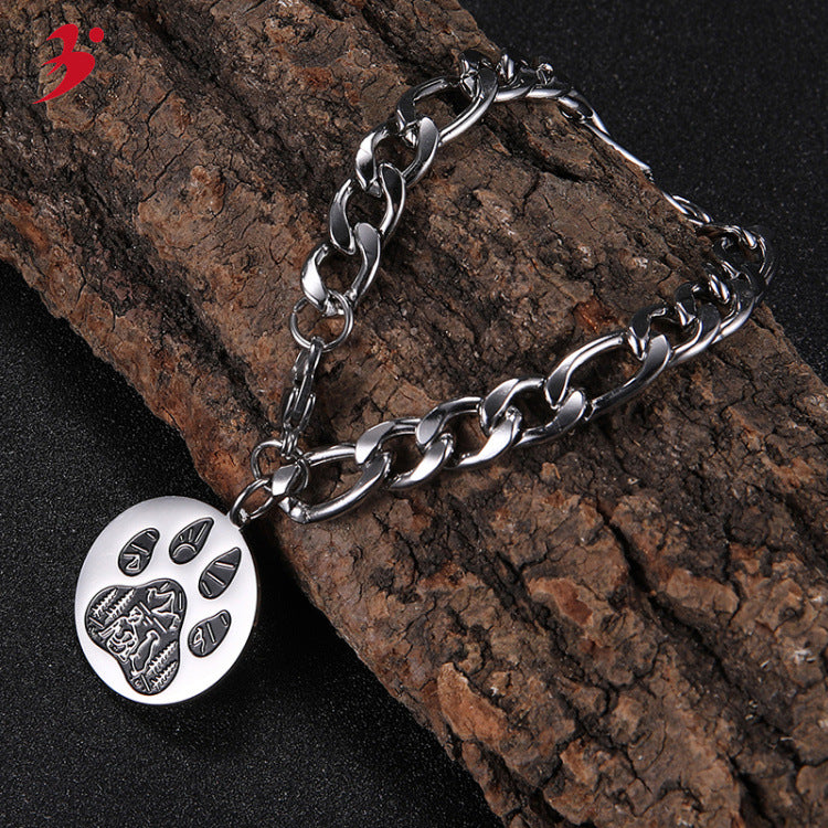 Bracelet Stainless Steel Cute Dog Paw Print QiJu013