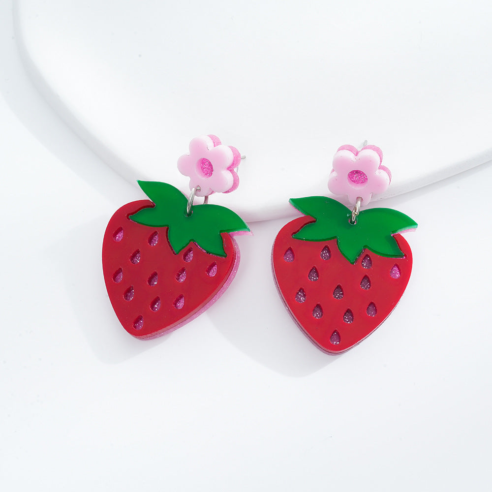 Alloy acrylic fruit strawberry earrings (Minimo de compra 2) MIC-AnD002