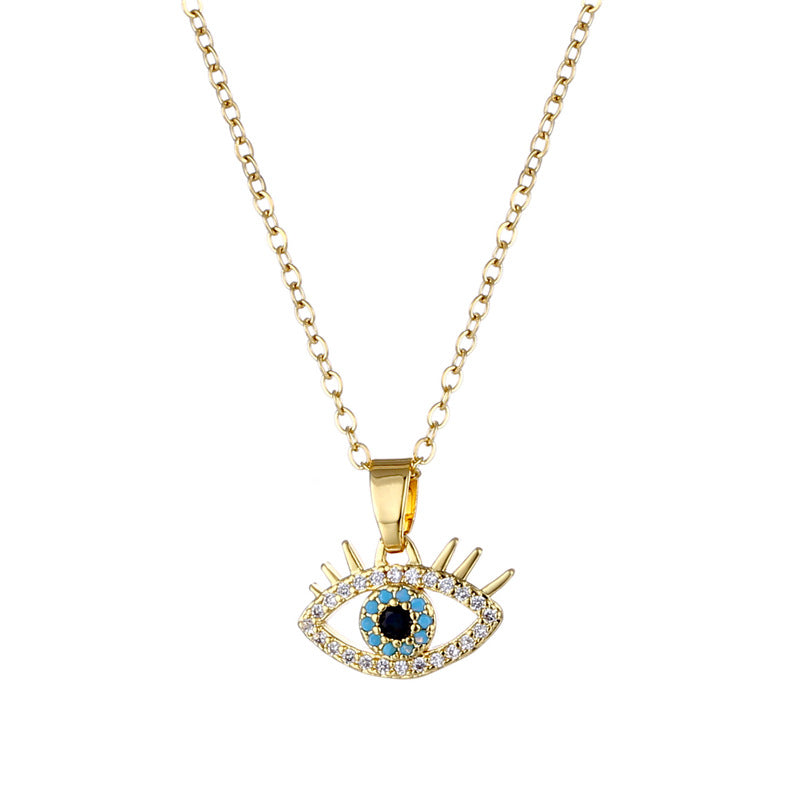 Stainless steel diamond studded blue eye necklace MYA-QingR015