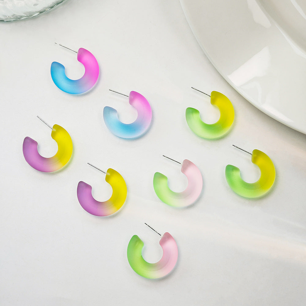 Alloy candy colored frosted C-ring earrings MIC-MDD159