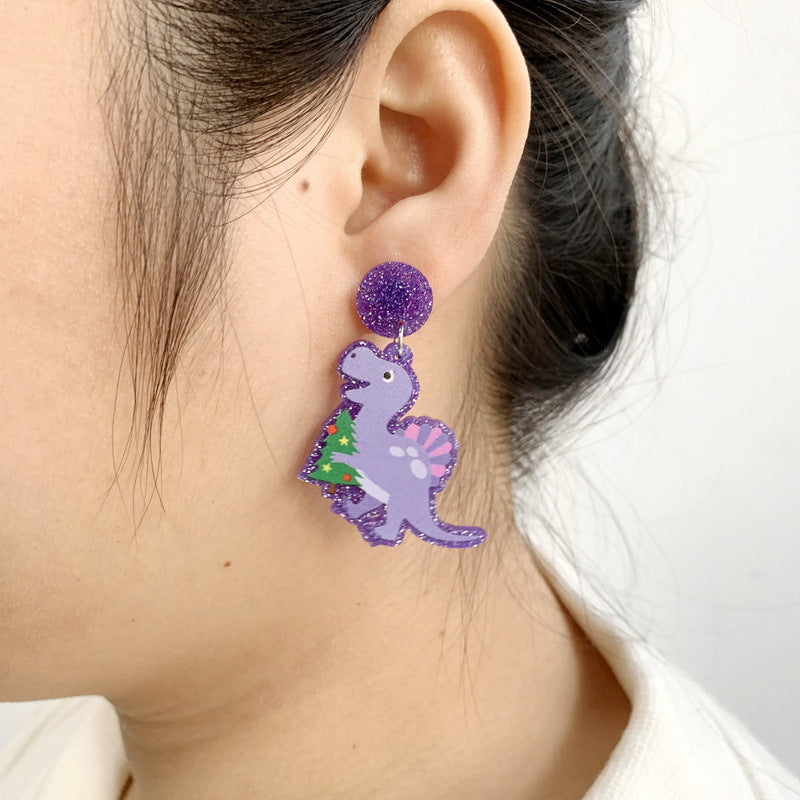 Acrylic Dinosaur Christmas Hat Earrings MIC-XueP117