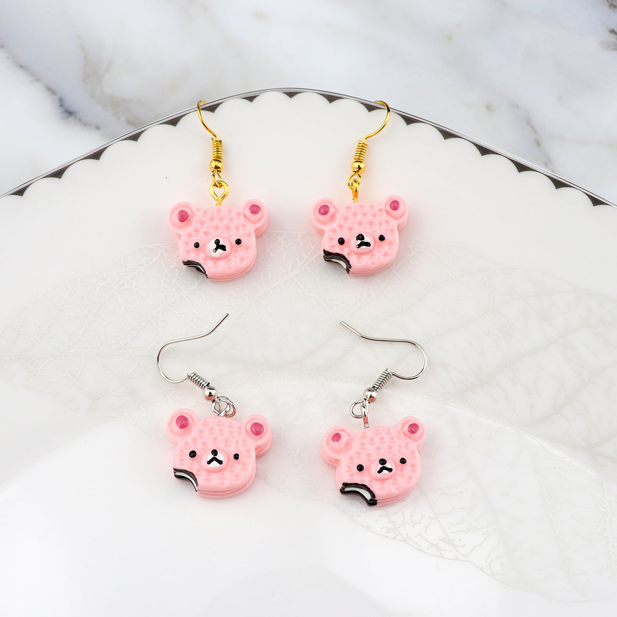 Acrylic Pink Cute Bear Earrings MYA-NiQ037