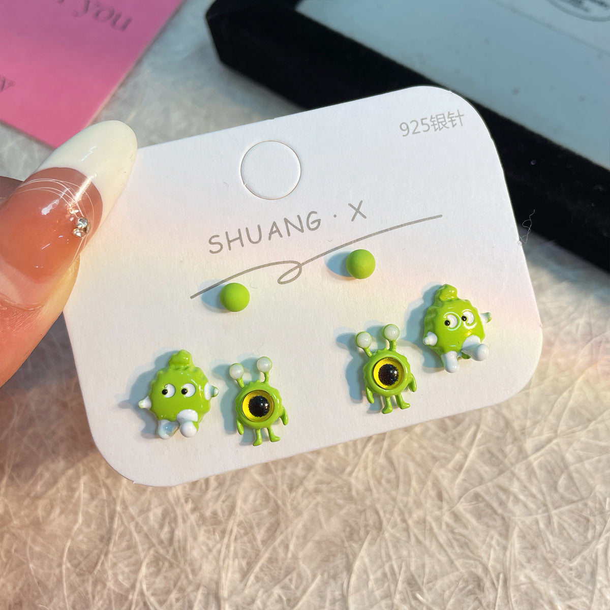 Alloy heterochromatic cute little monster earrings MYA-ShuangX050