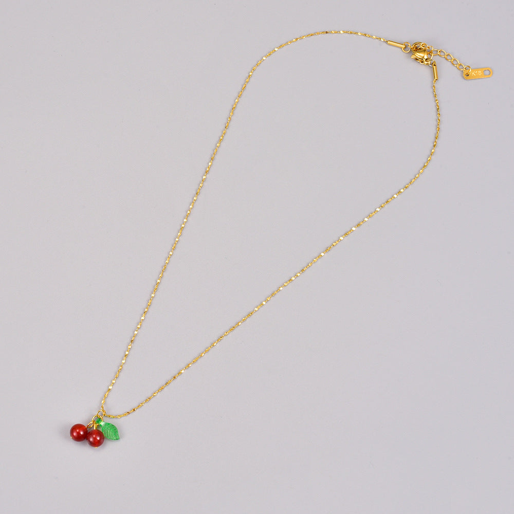 Titanium Steel Gold Plated Cherry Necklace MYA-YiS003