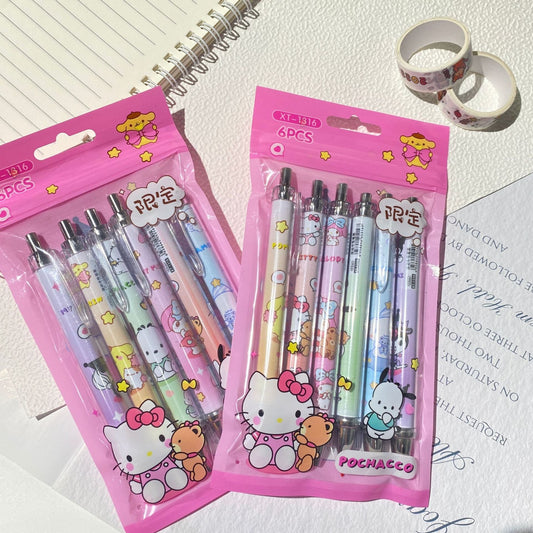 6pcs/pack cartoon cat press neutral pen ZhongC001