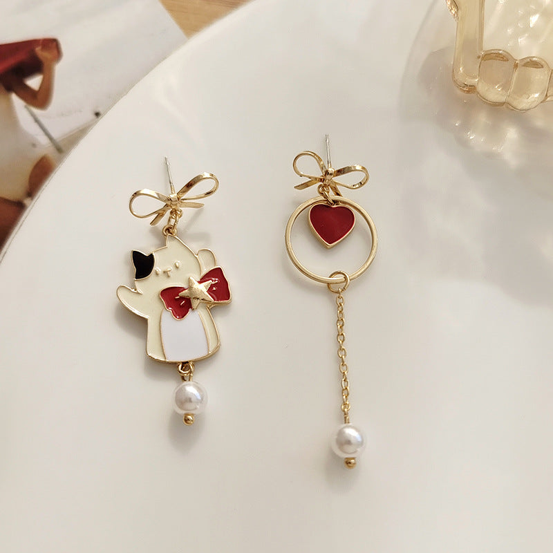 Alloy asymmetric cat love earrings MYA-BLD019