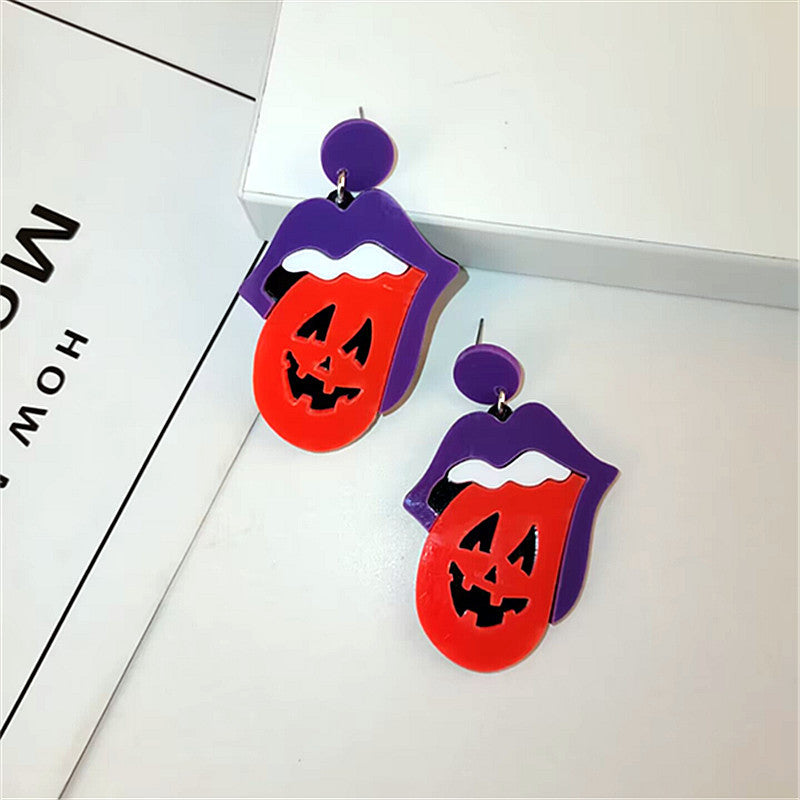 Acrylic Black Cat Witch Skull Ghost Head Earrings MIC-ChouD030