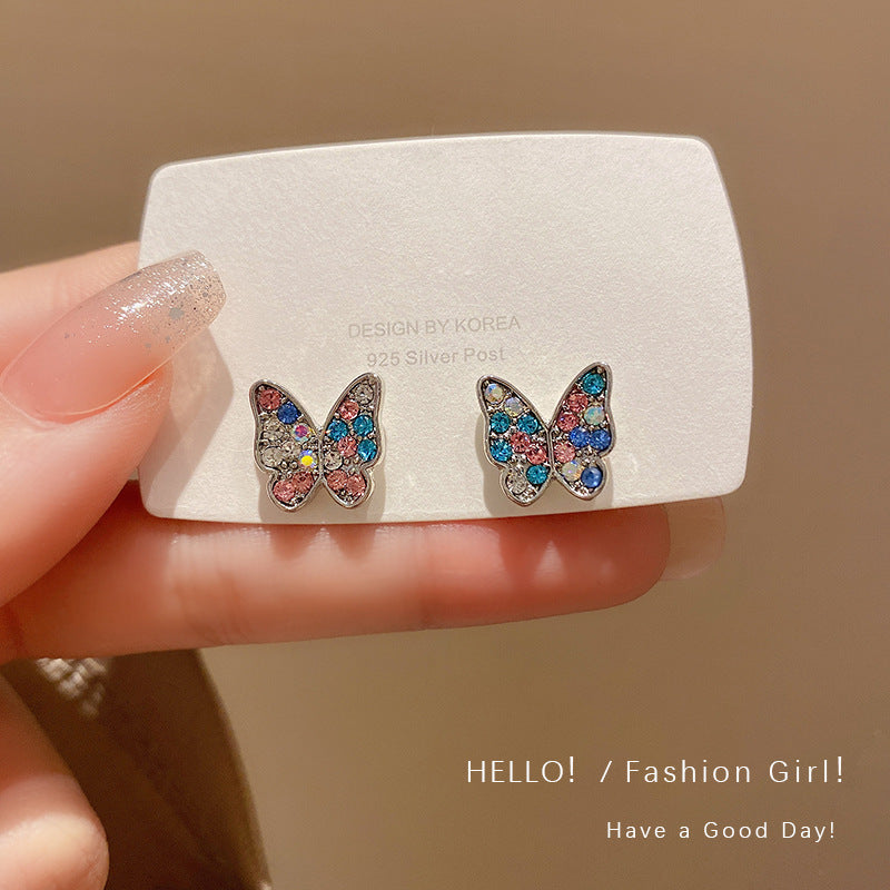 Alloy colorful diamond butterfly earrings MIC-LvS021