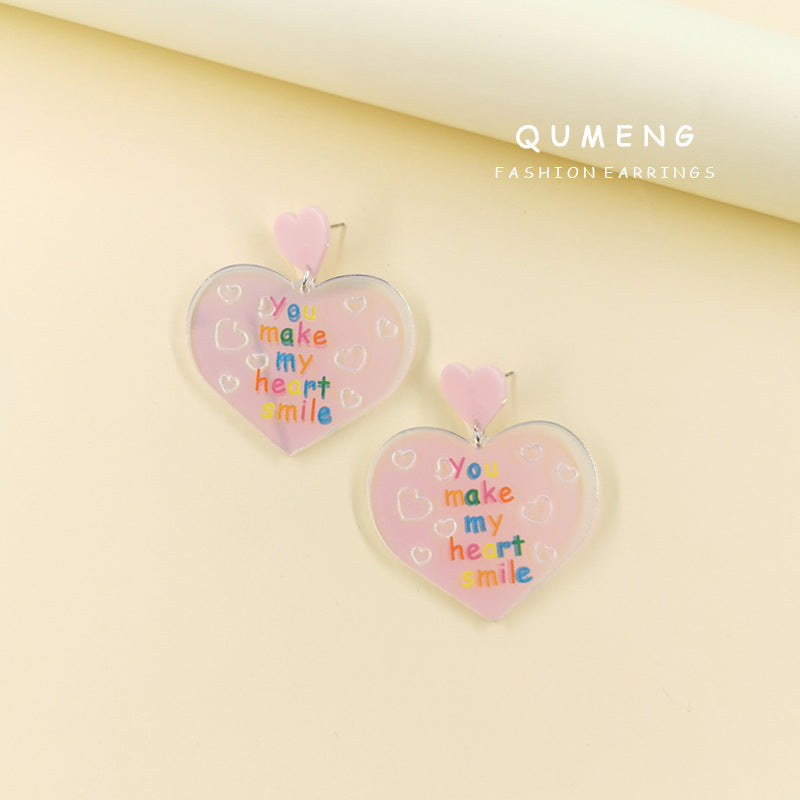 Acrylic Fantasy Love Shaped Colorful Letter Earrings (Minimo de Compra 2) MIC-QingM013