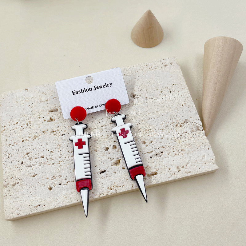 Alloy acrylic syringe earrings MIC-OuG102