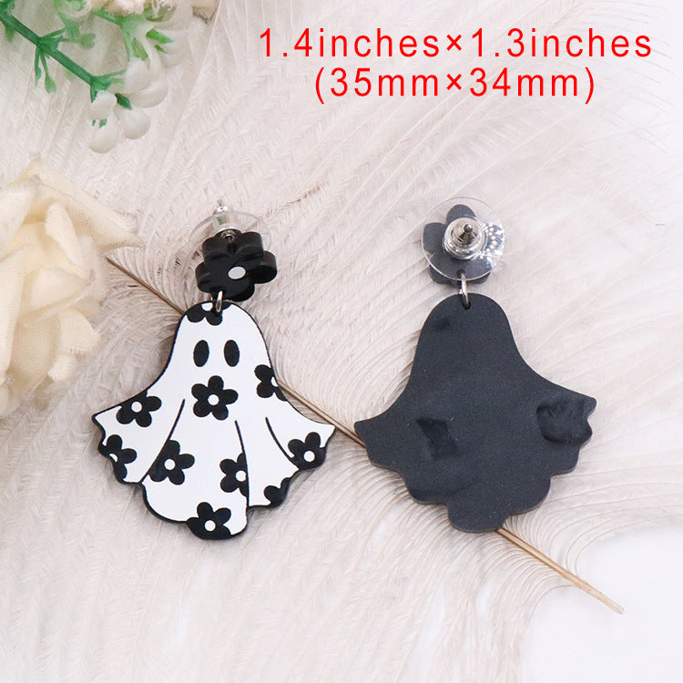 Acrylic Halloween Flower Ghost Earrings (Minimo de compra 5) MIC-XiaoY051