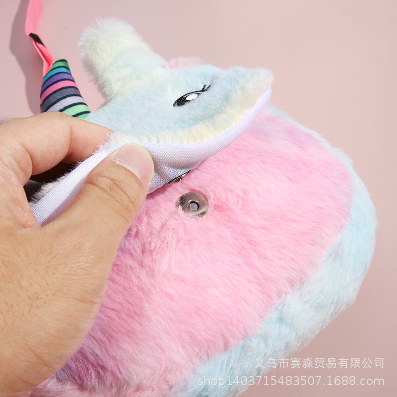 Plush cartoon unicorn messenger shoulder bag(Minimo de compra 5) MIC-SaiM003