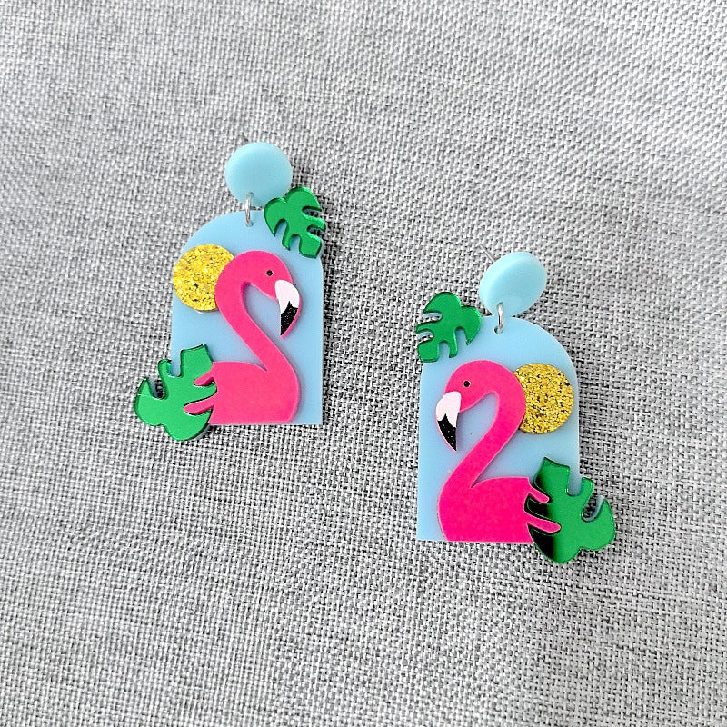 Acrylic Flamingo Green Plant Earrings MIC-XueP160