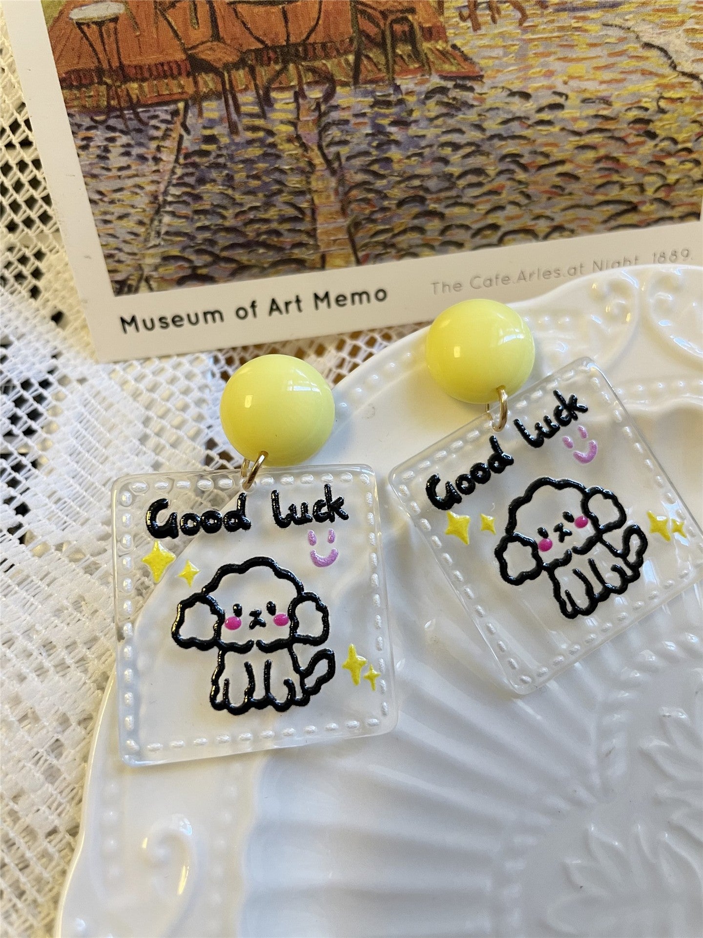 Acrylic cute puppy graffiti earrings MIC-MMZ006