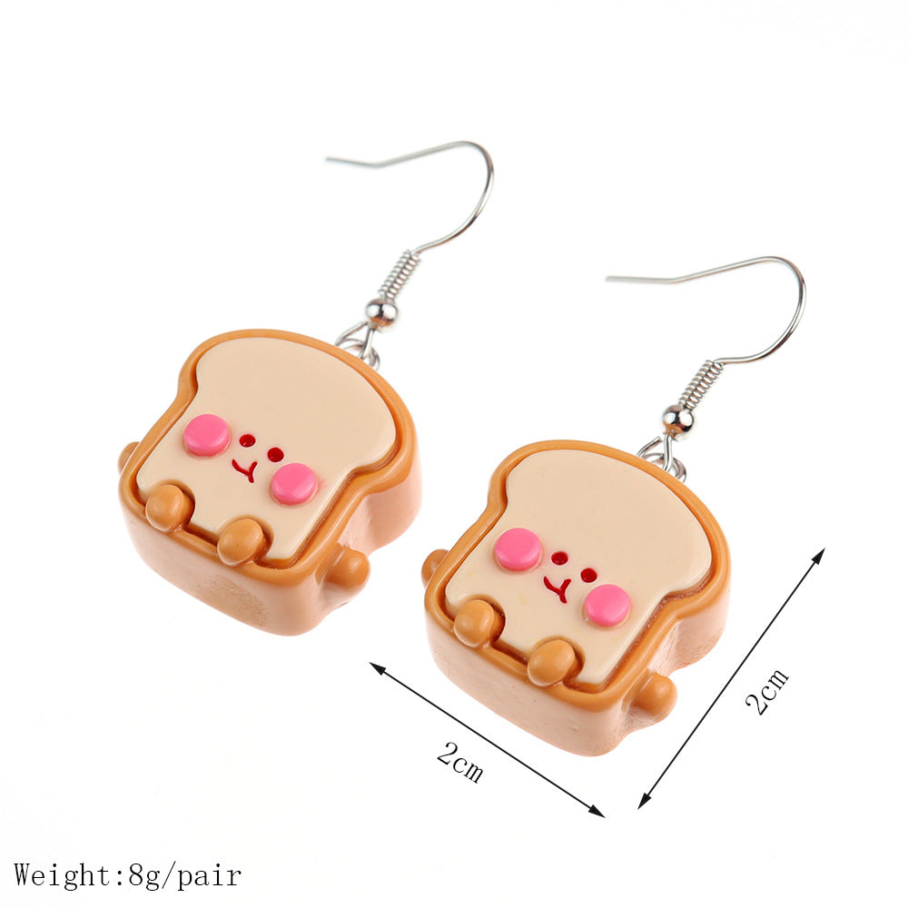 Earrings Plastic Cute Cartoon Blush Food Play Bread Burger Fries Earrings niqing042