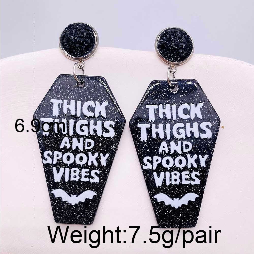 Acrylic Halloween Bat Coffin Plate Earrings (Minimo de Compra 2) MIC-ChenY018