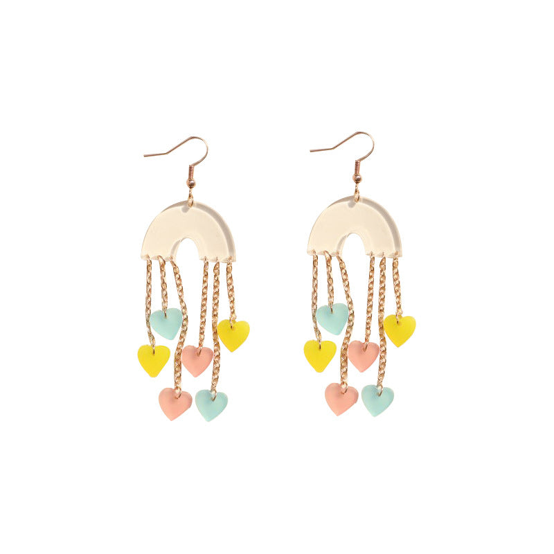 Acrylic Heart Tassel Earrings （Minimo de compra 2） MIC-OuG023