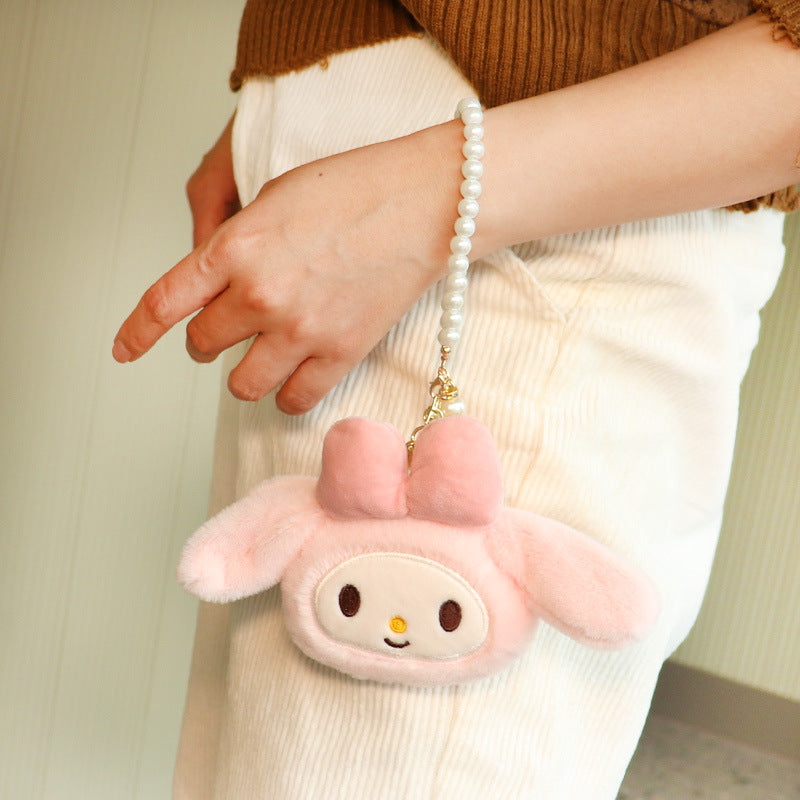 Cartoon Plush Doll Pendant Pearl Lanyard Keychain (M) Huofan004