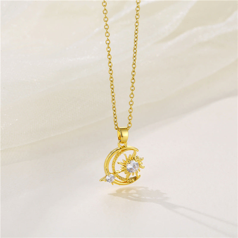 Stainless Steel Star Moon Shining Necklace MYA-QingR017