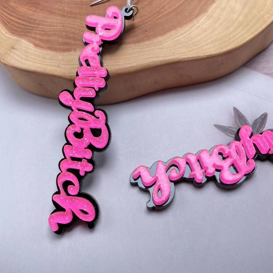 Acrylic long sequin letter earrings MIC-ChiC010