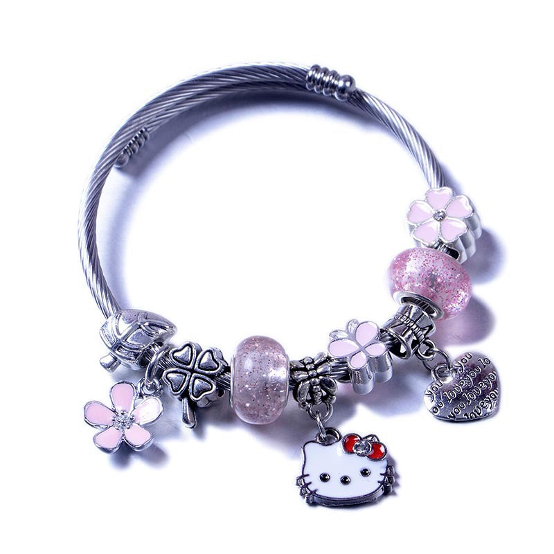 Pink love flower butterfly bracelet US-ShanM005