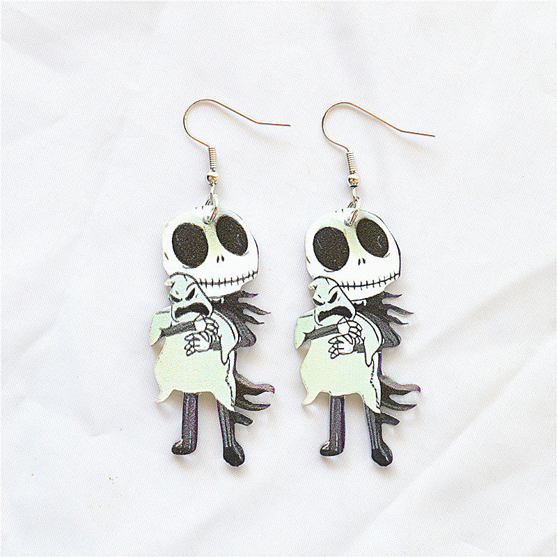 Acrylic Ghost Ring Skull Earrings MIC-XieN067