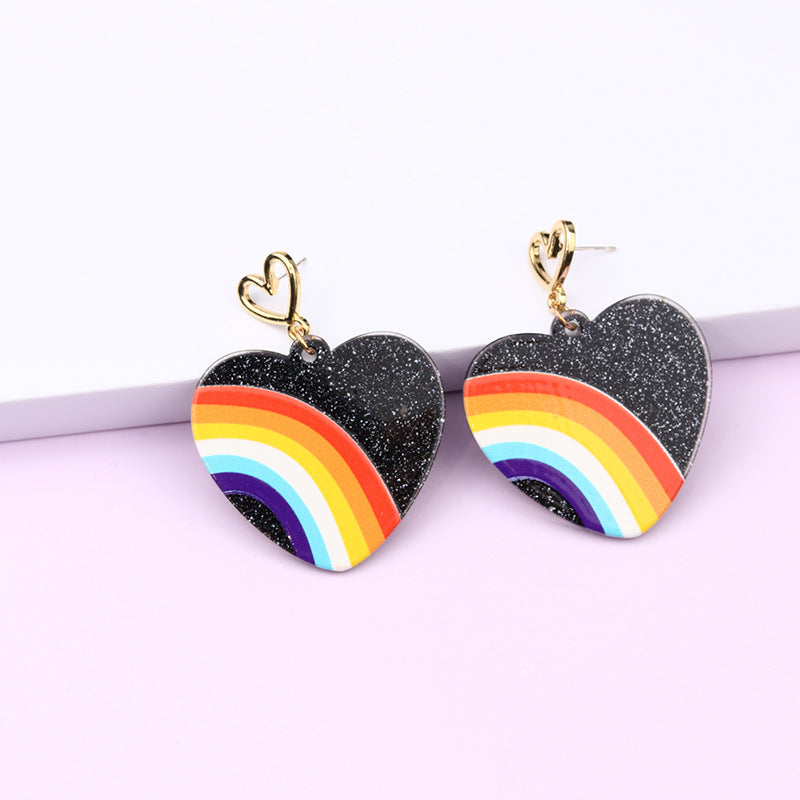 Acrylic heart-shaped cherry rainbow earrings MIC-DuA093