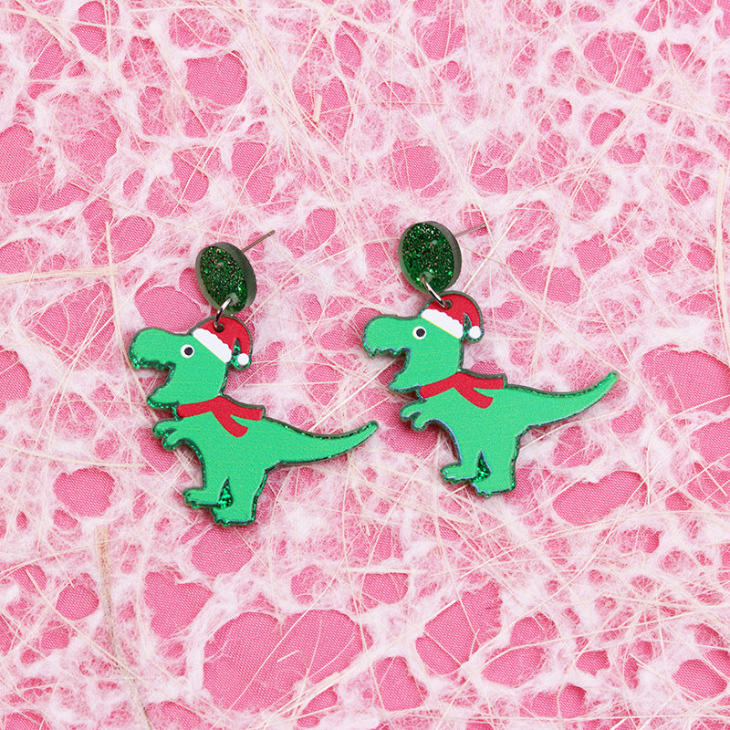 Acrylic Christmas Cartoon Dinosaur Earrings MYA-DuA070