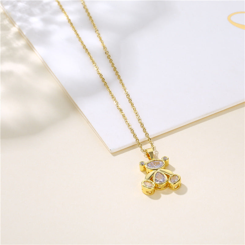 Stainless steel bear zircon necklace MYA-QingR026