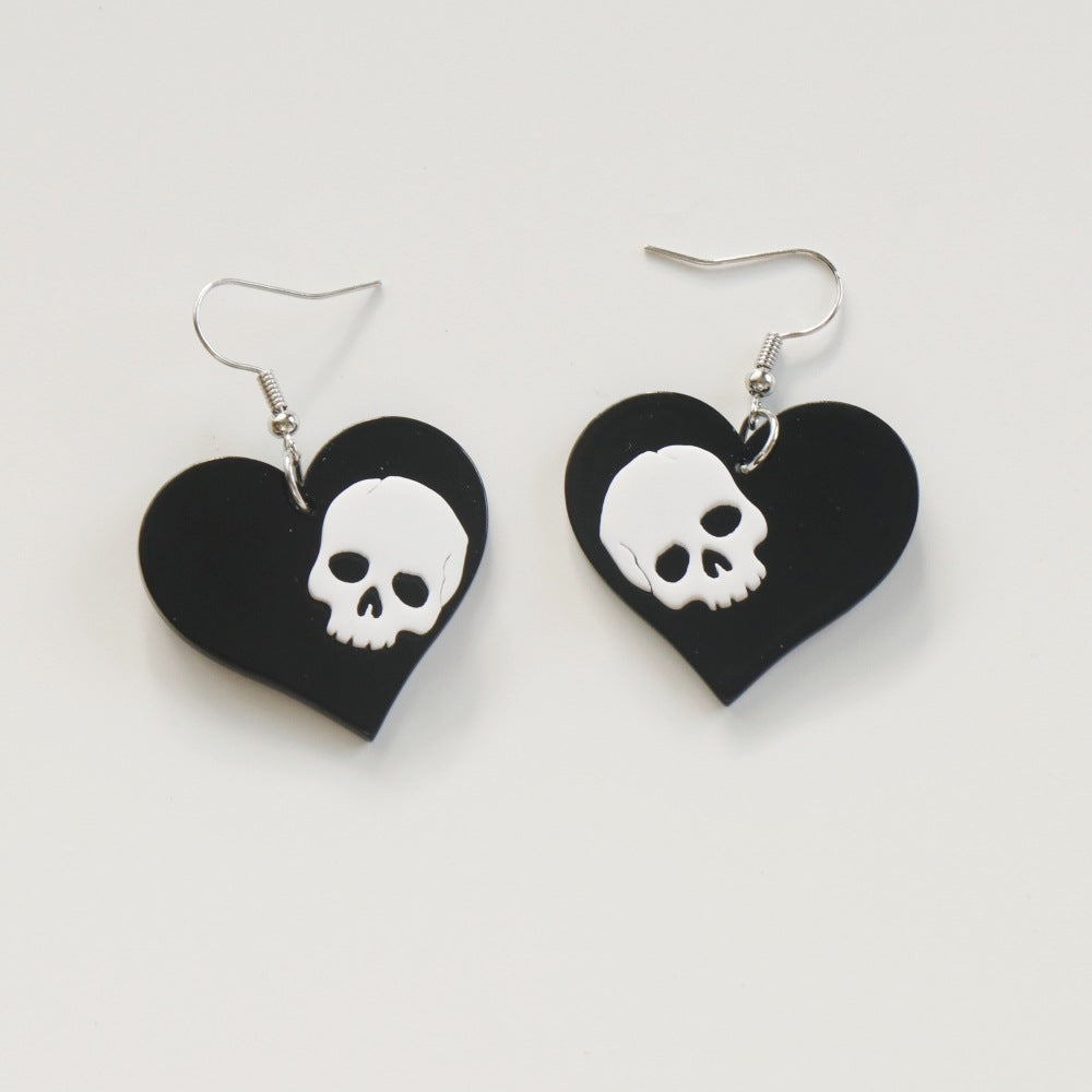 Alloy black and white heart-shaped skull earrings (Minimo de Compra 2) MIC-JuH056