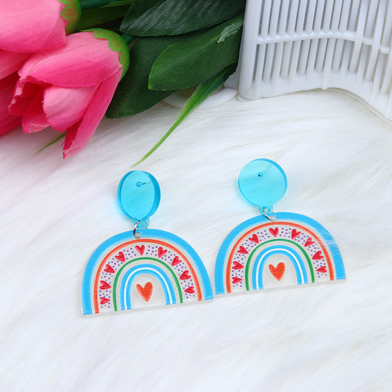 Acrylic Peach Heart Love Rainbow Earrings MIC-DuA089