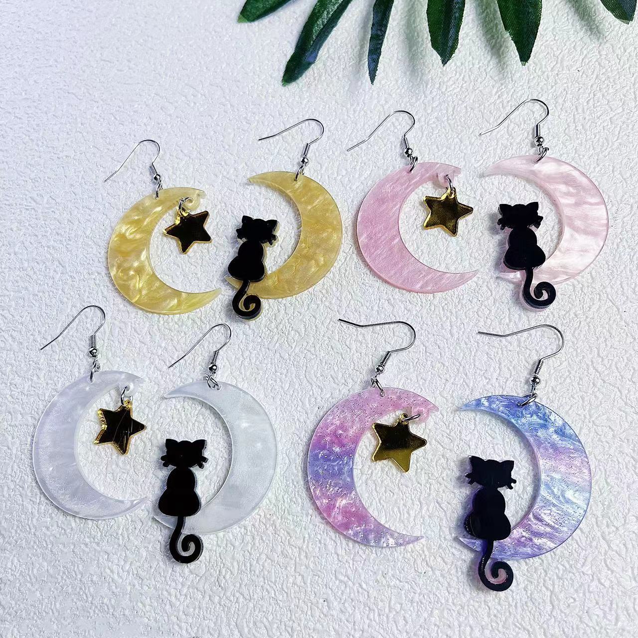 Alloy acrylic moon cat earrings (Minimo de compra 2) MIC-AnD001